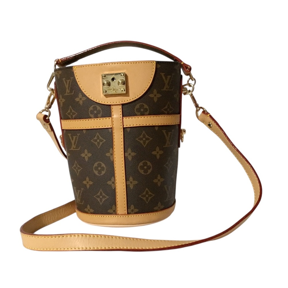 Designer Inspired Brown Monogram Bucket Crossbody Bag